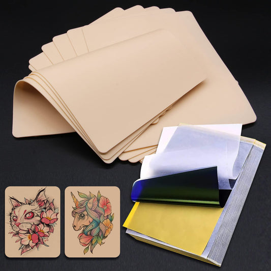 Tattoo Practice Skins with Transfer Paper - Autdor 30Pcs Tattoo Fake Skin and Tracing Paper Kit Includes 20Pcs Tattoo Paper and 10Pcs Double Sided Tattoo Skin Practice for Tattoo Practice