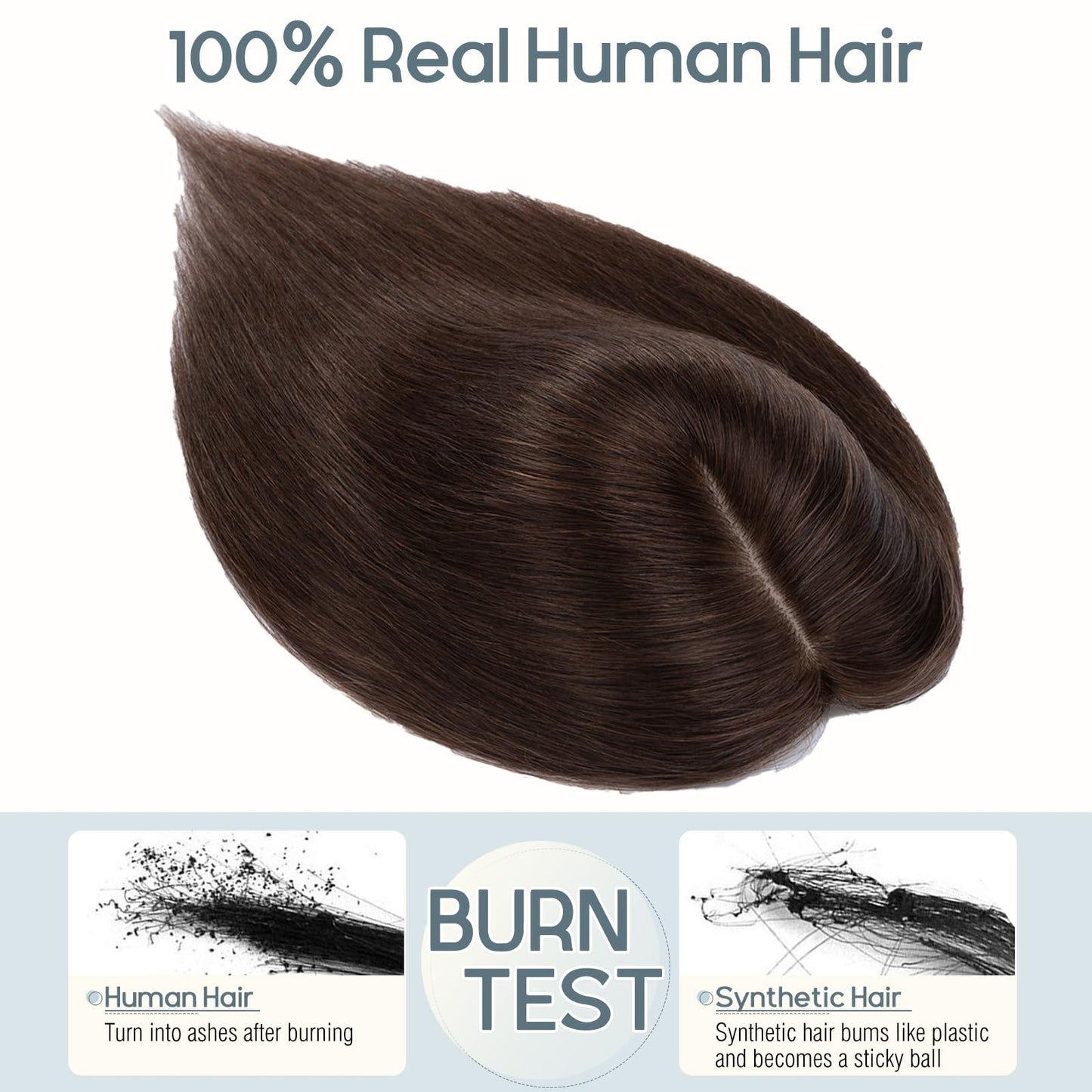 Rich Choices 100% Human Hair Topper Hair Topper for Women Real Human Hair Silk Base Remy Hair Topper With Thinning Hair Clip in Human Hair Topper 12 Inch Dark Brown