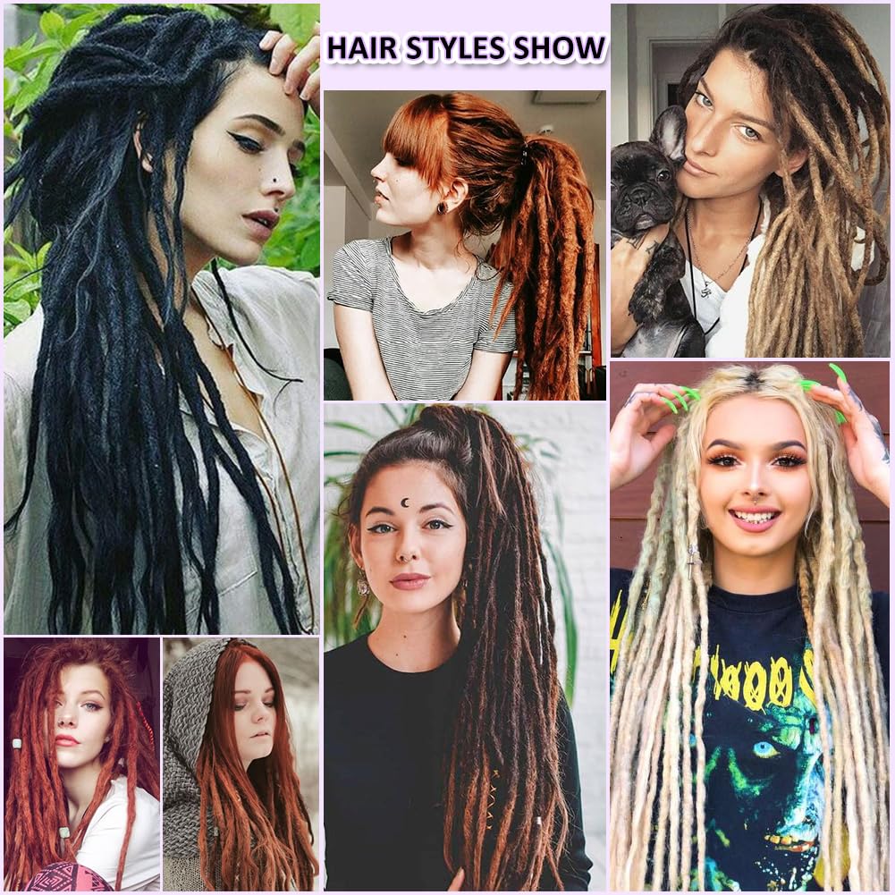 BUFENGSUN Straight Dreads Synthetic Double Ended Dreadlock Extensions 24inches 10 Strands Width 1.2cm Soft DE Dreadlocks Extensions for Women (10 Strands, 27#)