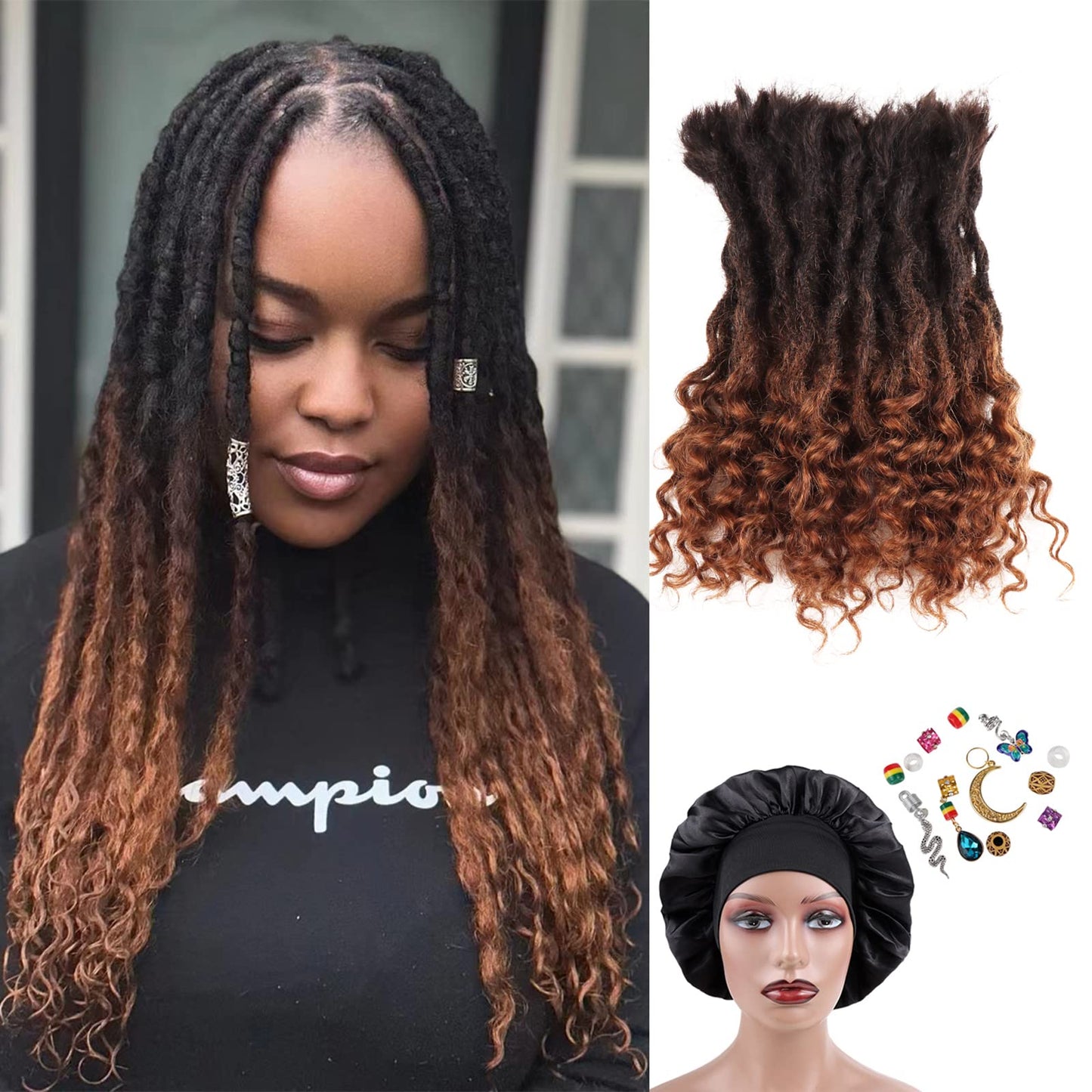 Orientfashion Human Hair Dreadlocks Extensions Freego Curly End Goddess Locs 0.6cm Thickness Real Human Hair Full Head Handmade Can Be Dyed and Bleached Soft Dreadlocks(10Inch 0.6cm 20locs, T1b/30)