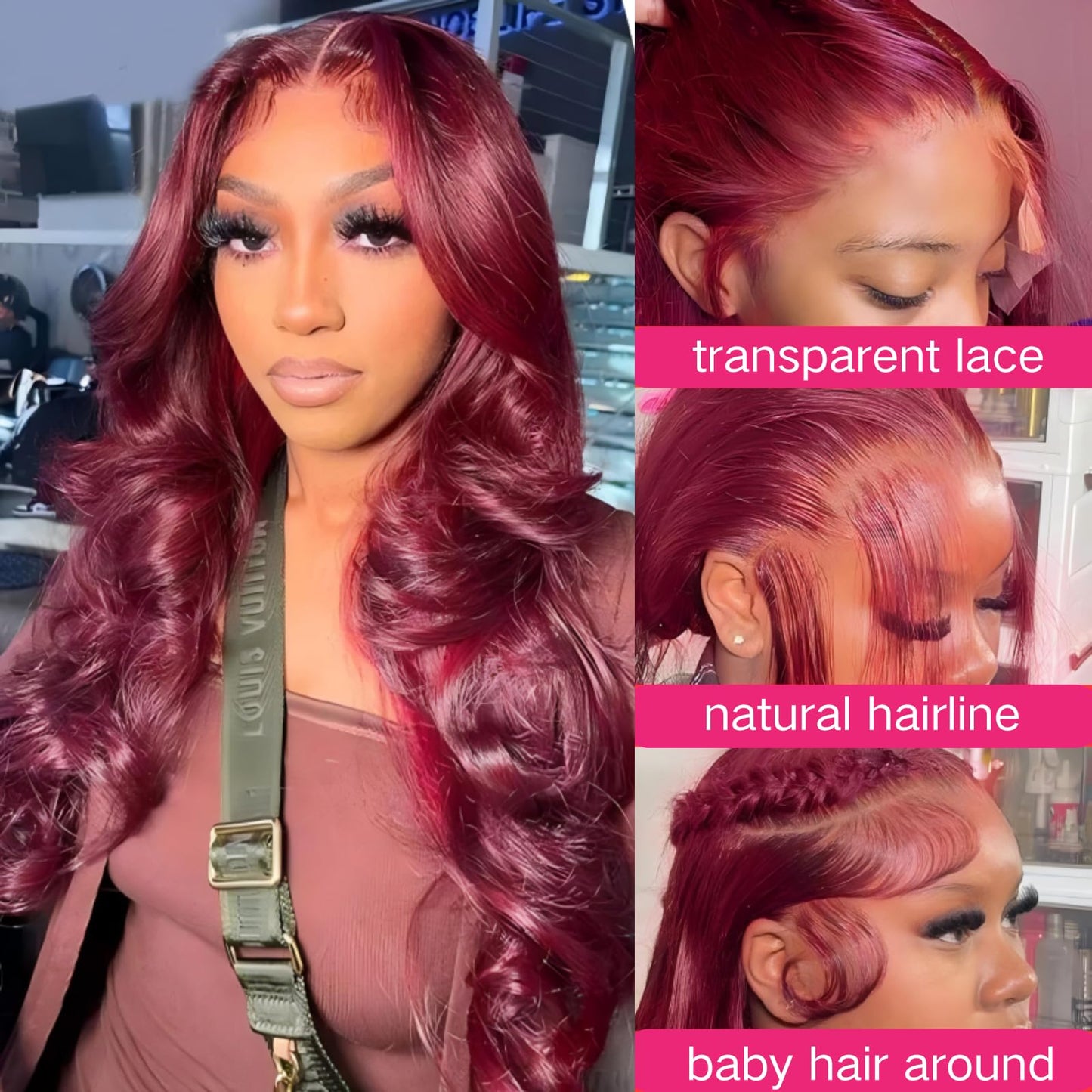 ABBETEY 20 inch Burgundy Lace Front Wigs Human Hair 13x6 HD Lace Front Wigs Human Hair Pre Plucked with Baby Hair 180% Density Body Wave 99j Colored Frontal Wigs