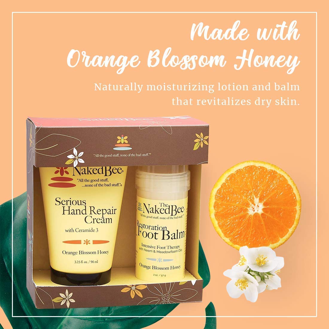 The Naked Bee Orange Blossom Honey Hand and Body Lotion 6.7oz + Honey Serious Restoration for Hands & Feet Gift Set + Orange Blossom Honey Ultra Rich Body Butter 8oz