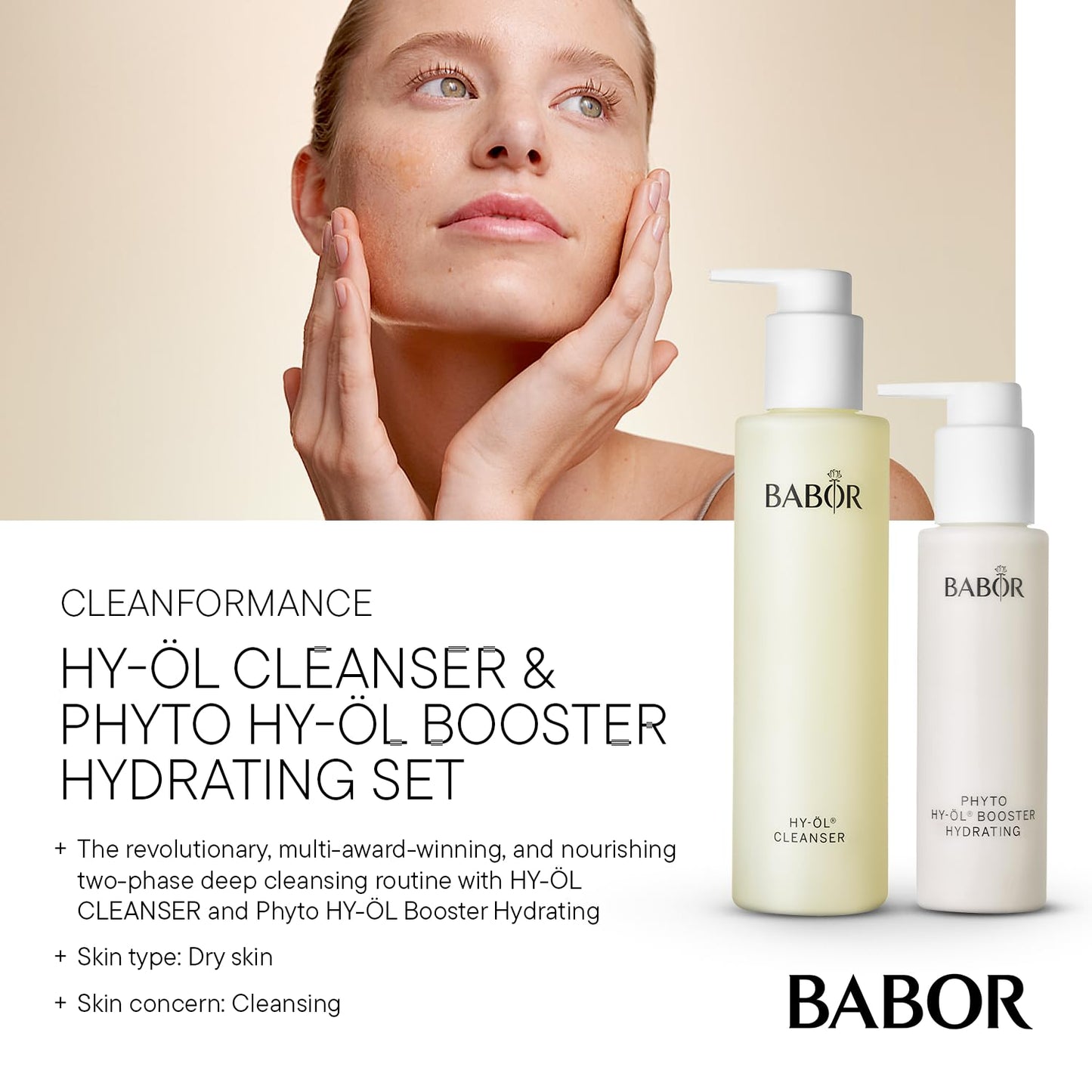 BABOR HY-OL Cleanser & Phyto HY-OL Booster Hydrating Set, Double Cleansing, Oil Cleanser and Makeup Remover Oil for Dull, Dry Skin