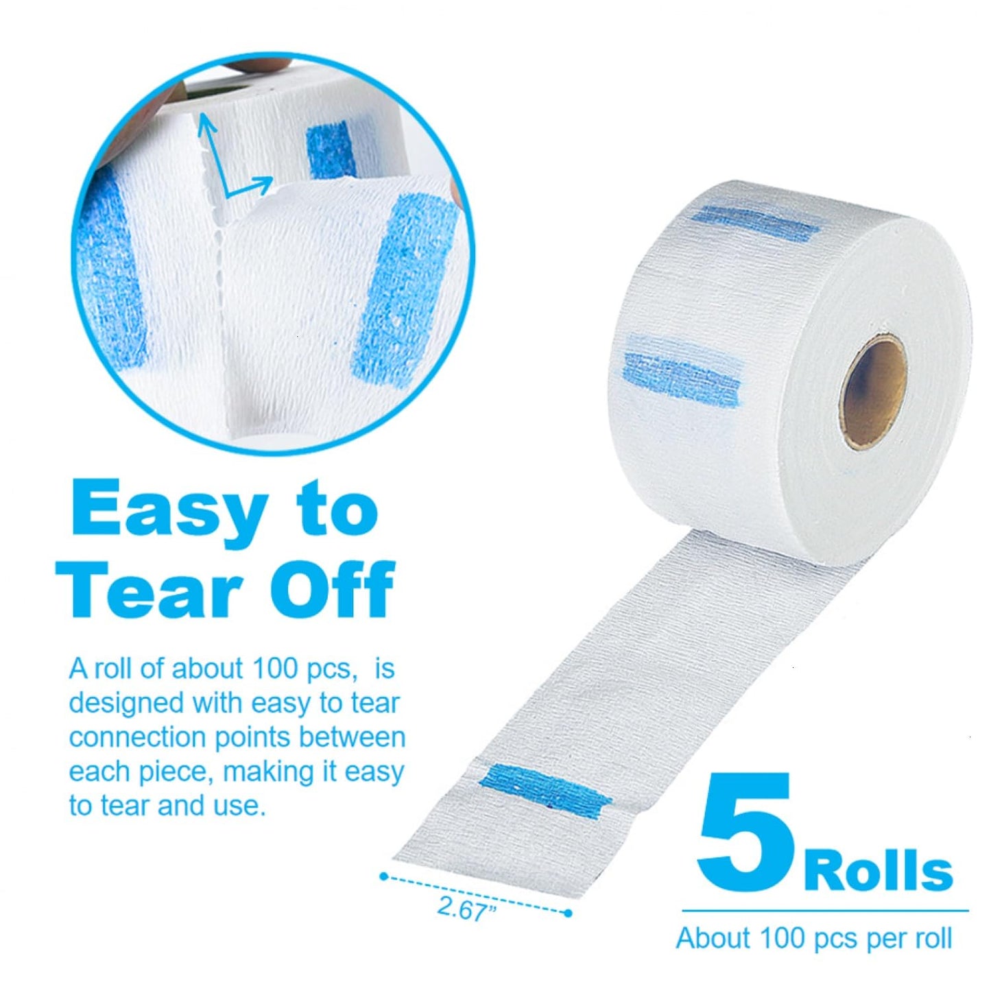 SenseYo 5 Rolls Barber Neck Paper Strips Band Disposable Haircutting Stretchy Barber Neck Tissue Wrap for Salon Haircut Spa Massage