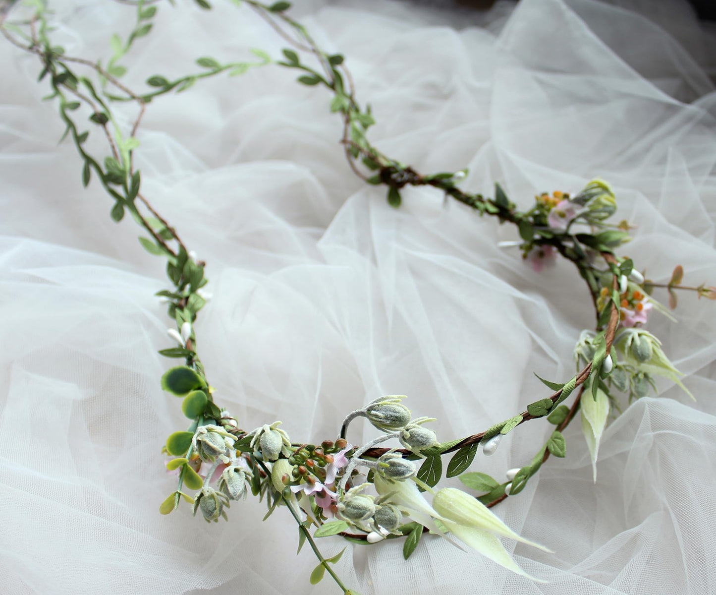 Trepveter Flower Vine Crown Bridal Floral Headband Hair Wreath Flower Headpiece Halo Cosplay Halloween Bridal Wedding Photo Props Renaissance Party Prom Green