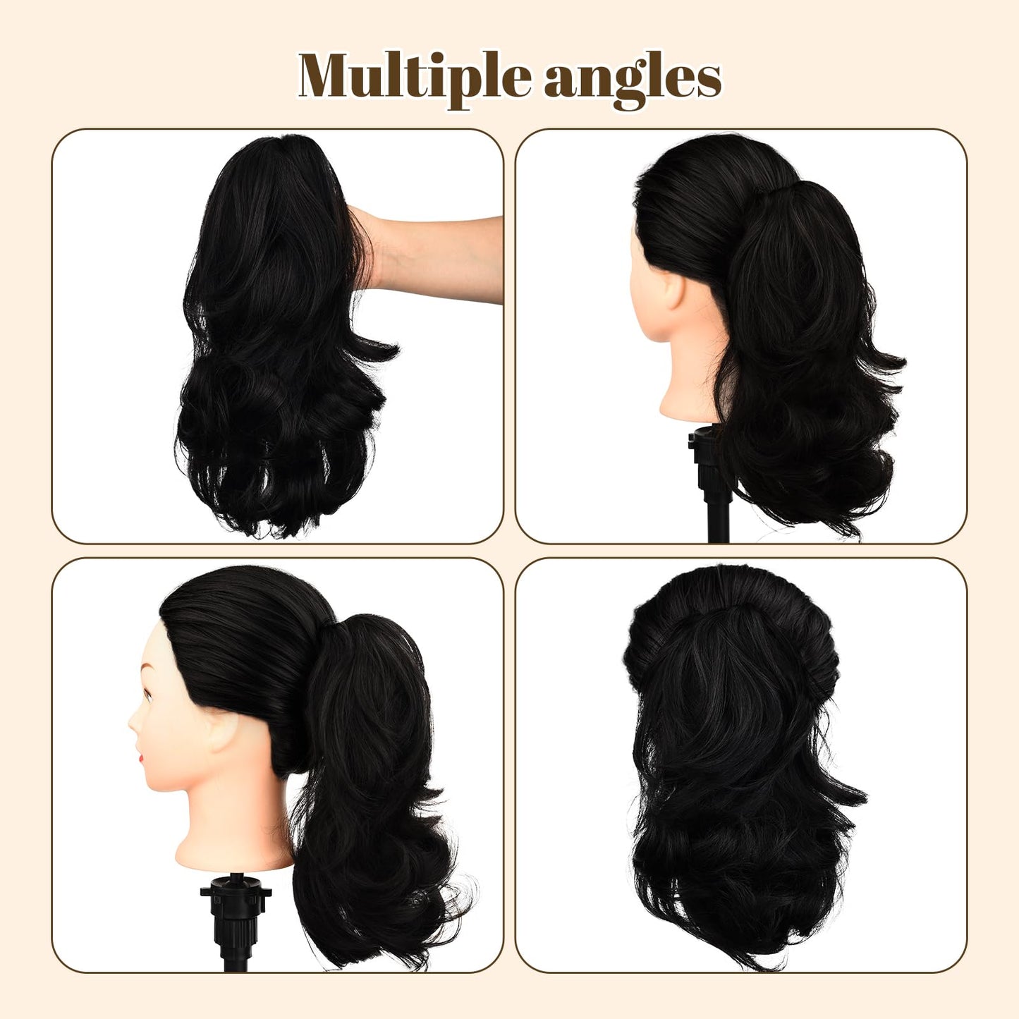 RICH BRIA Ponytail Extensions Real Human Hair Claw Clip in Pony Tails for Women Curly Ponytails Hair Extension 10 inch Jet Black 2.47oz