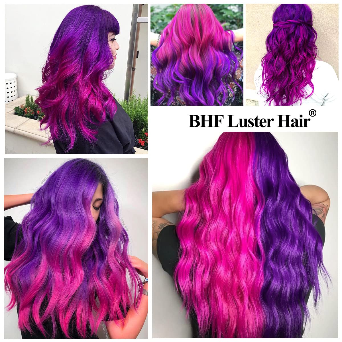BHF Pink Purple Hair Extensions Purple Orange Clip in - Halloween Hair Accessories for Kids Girls Women Bright Vibrant Neon Hair Extensions Fairy Hairpieces Long Straight 22" 10pcs