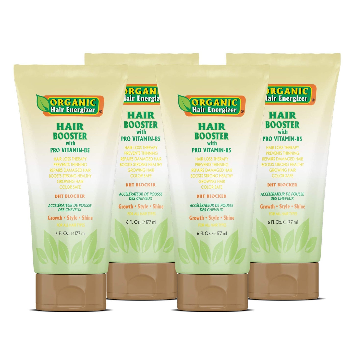 Organic Hair Energizer Pro Vitamin-B5 Hair Growth Booster, 6 fl oz (Pack of 4) DHT-Blocker, Sulfate-Free & Paraben-Free - for Thinning & Receding Hair - Color Safe for Men, Women & Teens