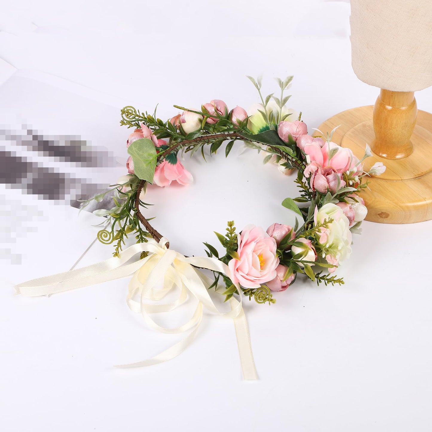 Vivivalue Women Floral Crown Girl Flower Headband Hair Wreath Floral Headpiece Halo Wedding Party Photos Pink