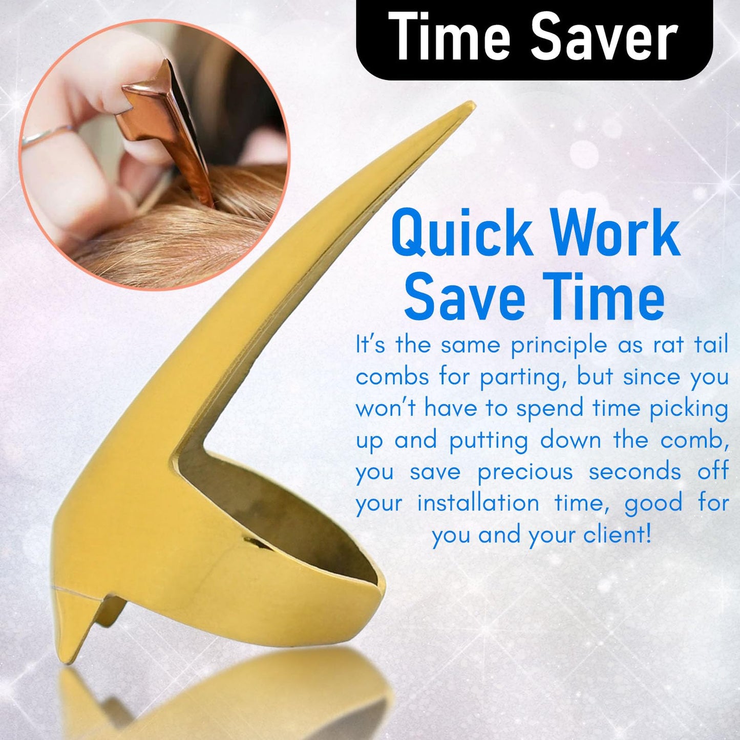 Quick Hair Parting Tool & Braid Sectioning Ring- Stainless Steel Stitch Braid Tool Finger for Durable Dreadlocks Wig & Installation of Human Hair Extensions Braiding Tools (Gold)