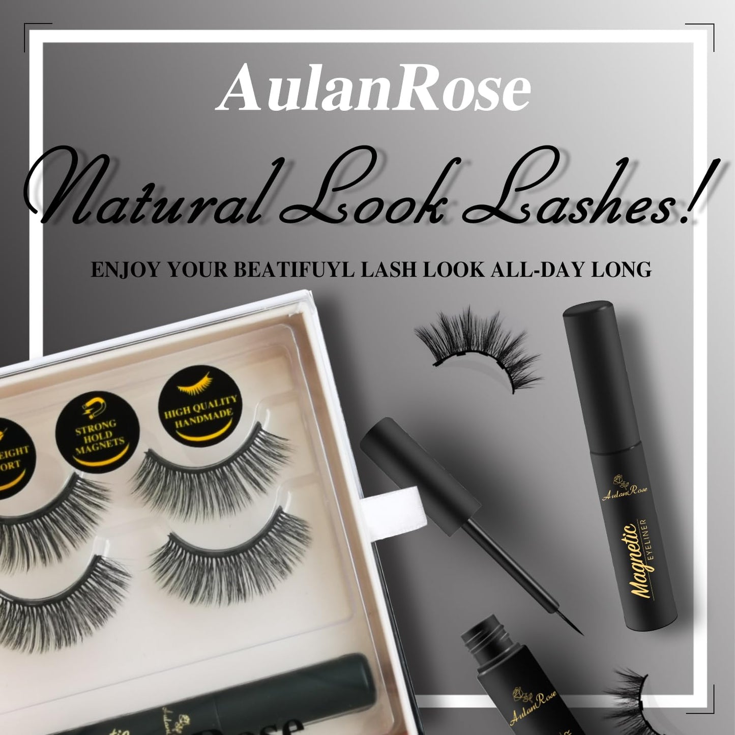 AulanRose Magnetic Eyelashes/Short MIX Cat Eye Magnetic Lashes Natural Looking with Eyeliner/Cruelty-Free & Vegan Faux Mink Lashes /60 Wears