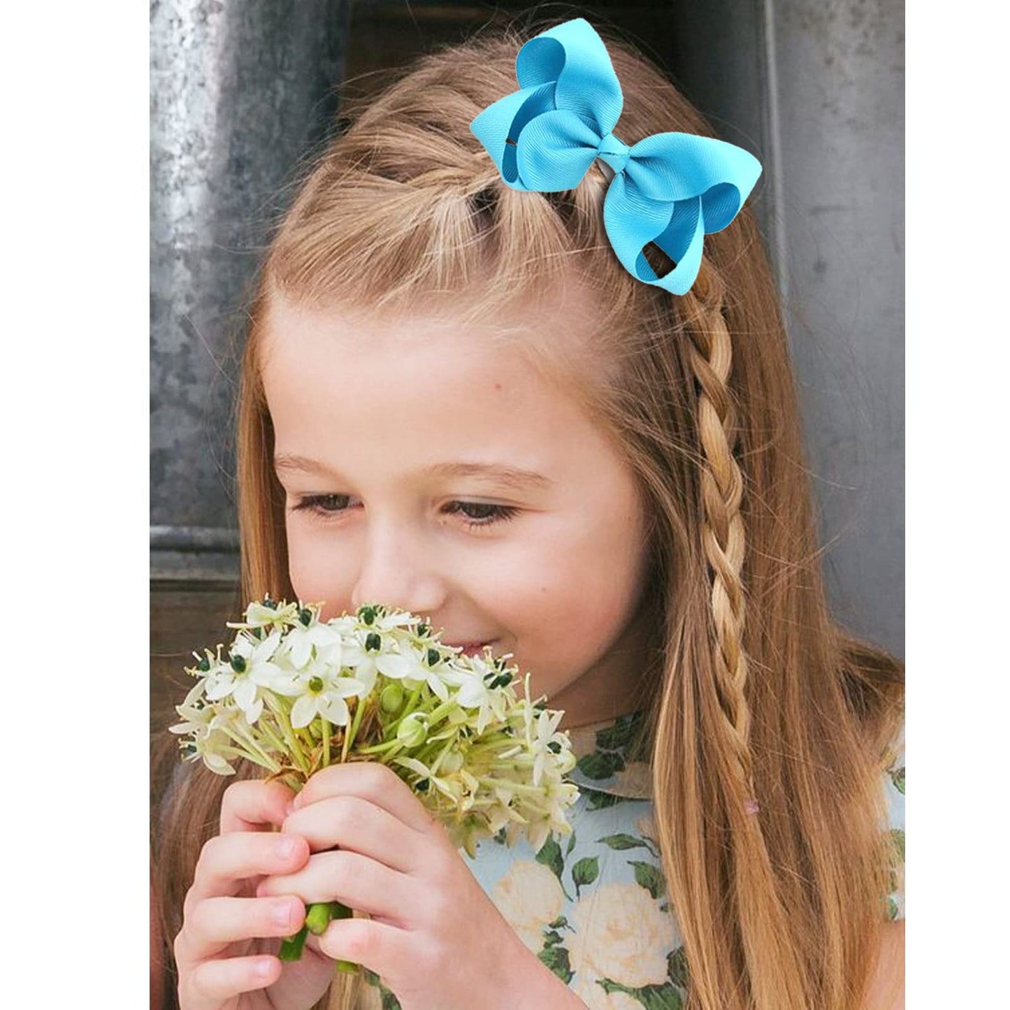 4.5" Alligator Hair Clips with Grosgrain Ribbon - Solid Color Girls' Toddler Hair Accessories (Blue)
