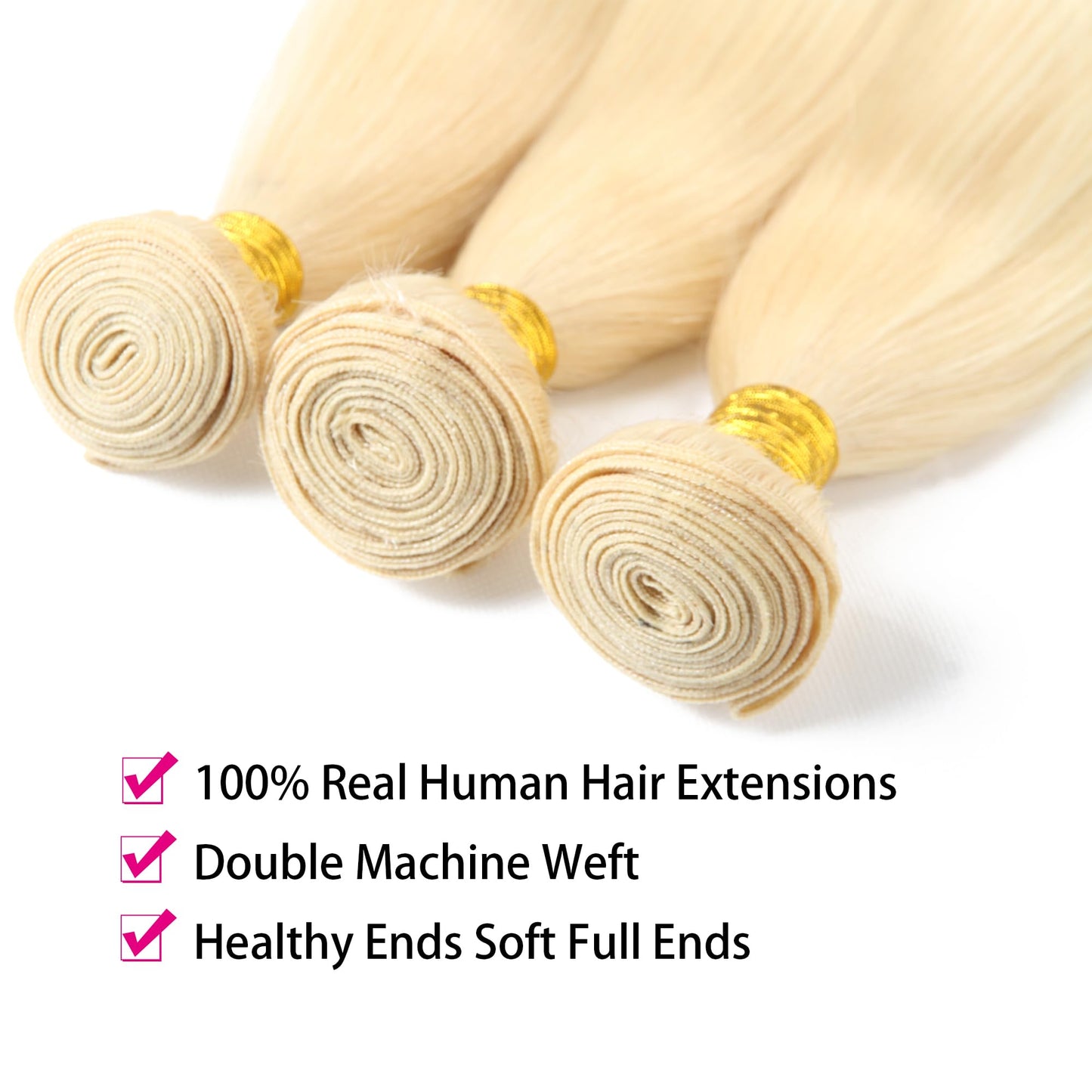 613 Bundles Human Hair 3Bundles/set #613 Light Blonde Color Real Human Hair Bundles Extensions 3Bundles Can Be Full Head Blonde Bundles (10 12 14 Inch)