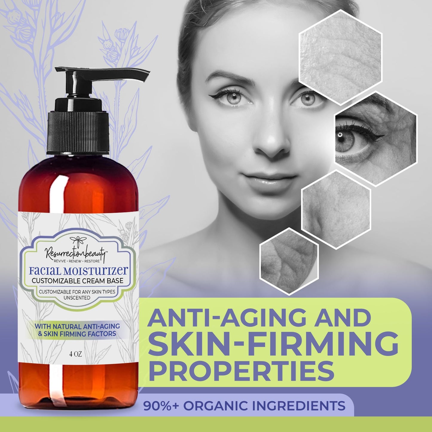 RESURRECTIONbeauty Facial Moisturizer | Unscented Day Or Night Face Cream Base With Natural Anti-Aging Ingredients | Organic Moisturizer, 4 oz - 2 PACK