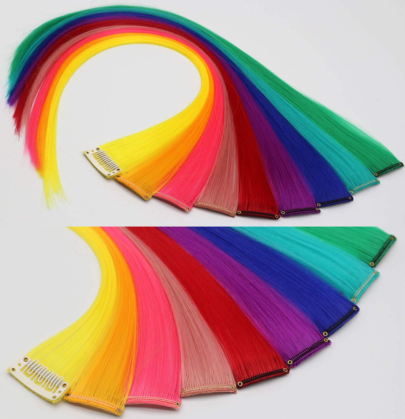 SARARHY 9 Color 18 PCS Multicolored Hair Extensions clip in Kids Highlights 21inch Straight Colored Hair Extension Clip In For Girls and Women Party Rainbow Wig Hairpieces