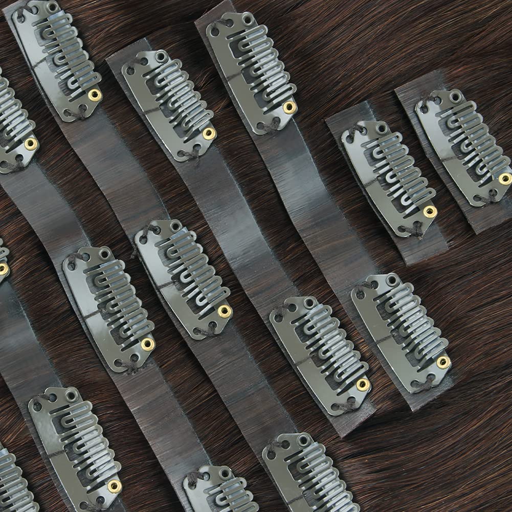 Sixstarhair Clip In Extensions Remy Human Hair Walnut Brown Hair Extensions Medium Brown Real Thick Hair 120g Pack with Seamless Clip In Hair Extensions 16inch 8 Pieces Pack