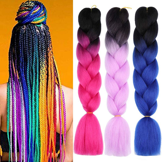 Rainbow Braiding Hair Pre Stretched Top Silky Braid Hair Extensions Kanekalon Synthetic Hair For Braiding