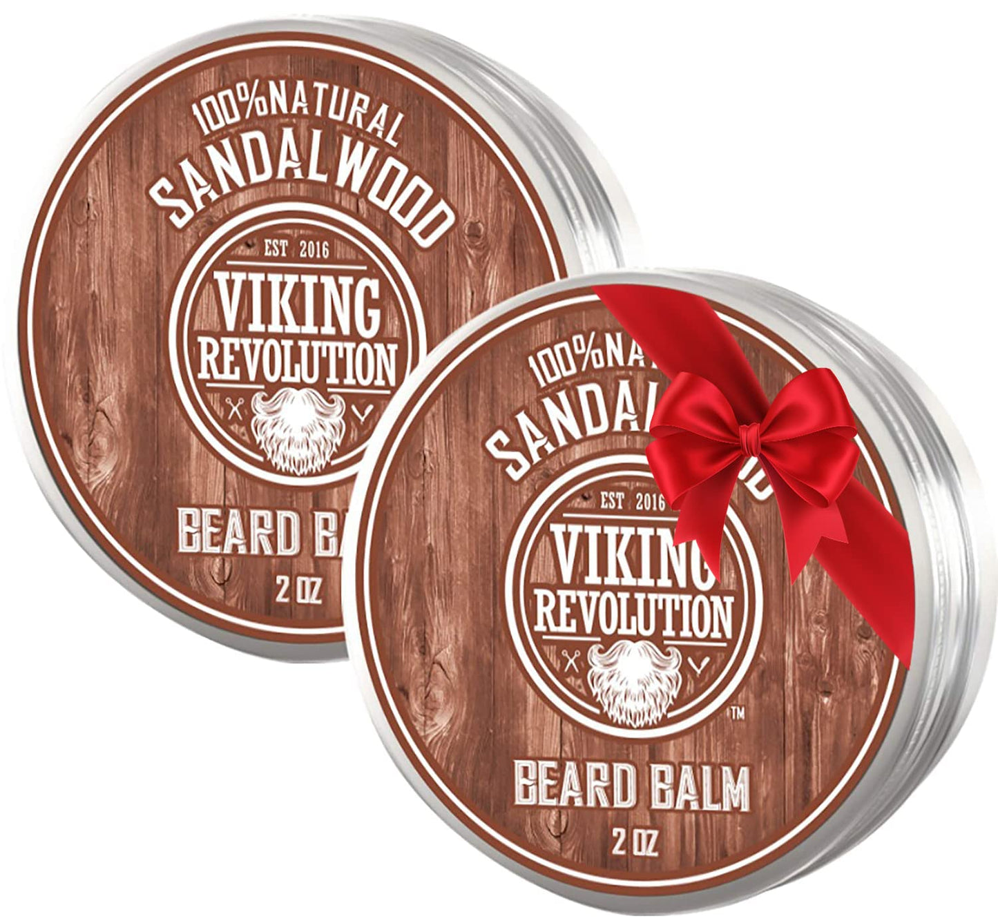 Viking Revolution Sandalwood Beard Balm - Beard Butter with Argan Oil, Beard Softener for Men with Jojoba Oil - Beard Moisturizer for Men with Beeswax - Beard Wax for Men (2oz, 2 Pack)