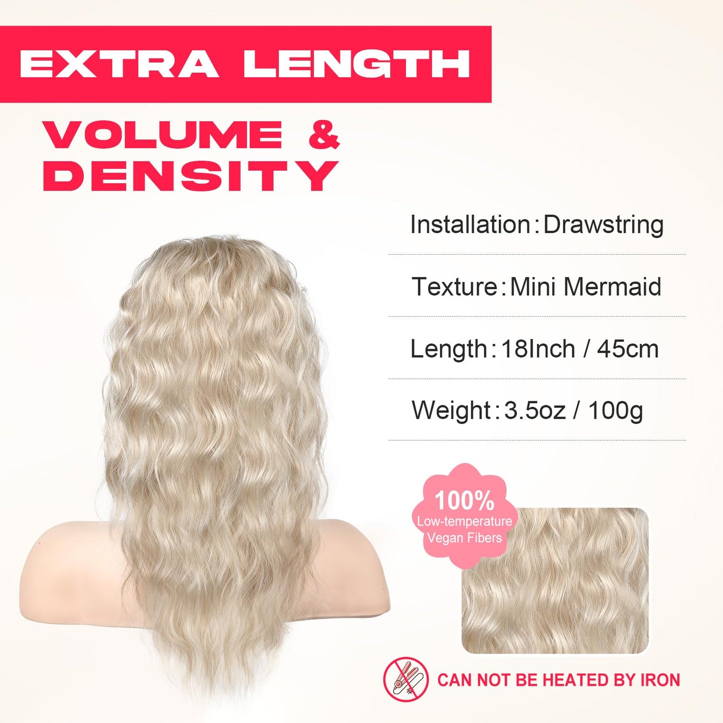 NTYNTY Ponytail Extension, 18" Super Lightweight Drawstring Ponytail Hair Extensions Natural Soft Synthetic Wavy Curly Pony Tail Hair Pieces for Women - Golden Blonde