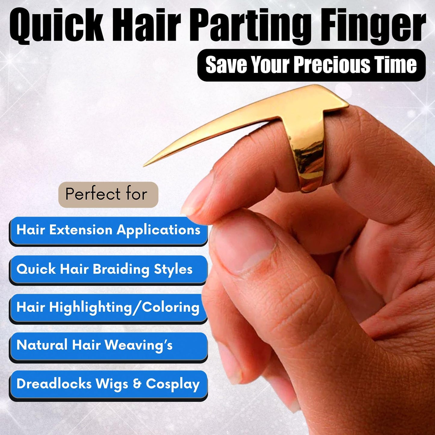 Quick Hair Parting Tool & Braid Sectioning Ring- Stainless Steel Stitch Braid Tool Finger for Durable Dreadlocks Wig & Installation of Human Hair Extensions Braiding Tools (Gold)