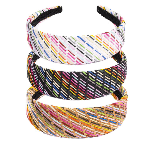 vowyore 3 pack Straw Headbands Fashion Rattan Wide Head Band Boho Headband Summer Bohemian Woven Headwear Hair Head Bands Hair Band for Woman Girl Hair Accessories