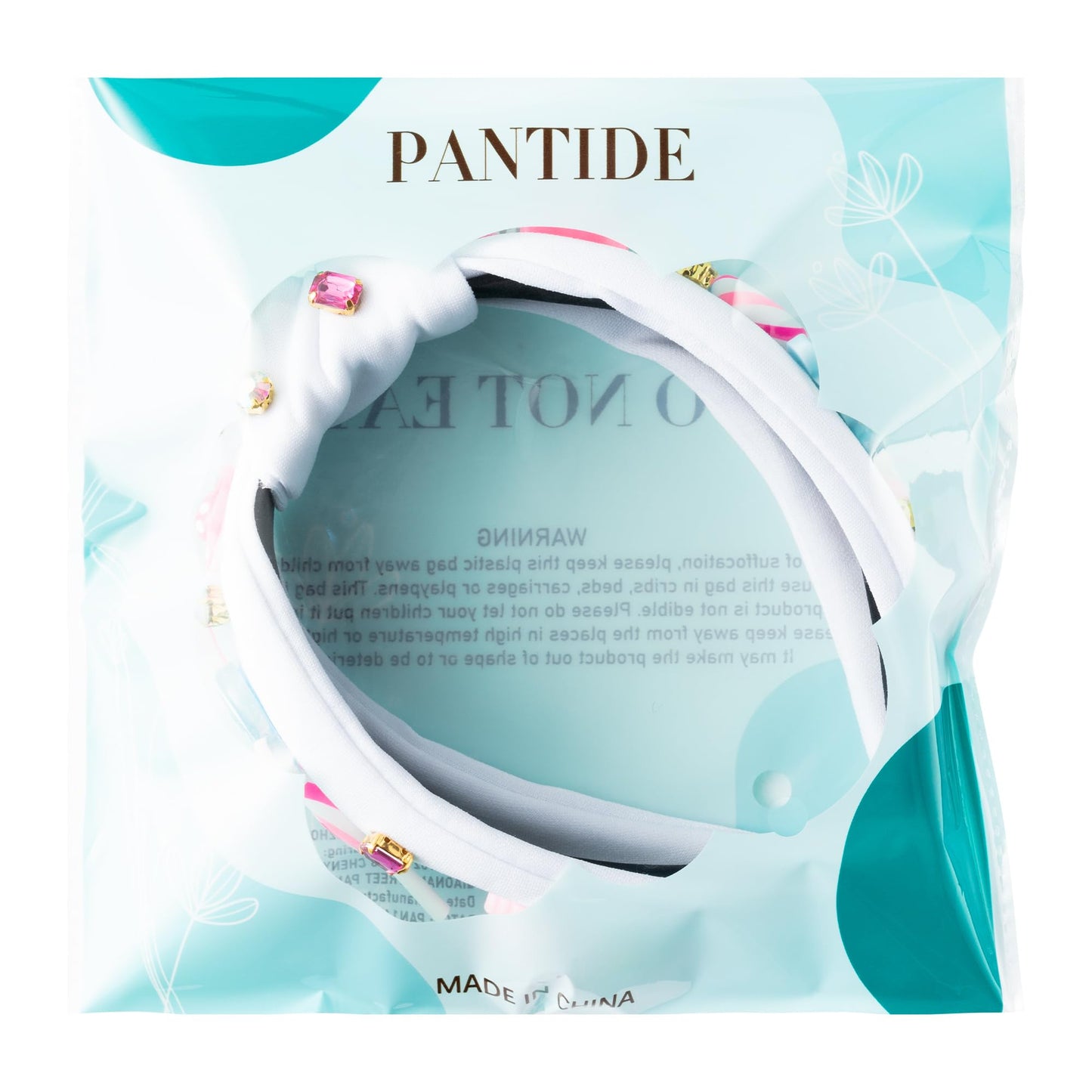 PANTIDE Candy Jeweled Knotted Headband - Sugar Lollipop Rhinestone Crystal Embellished Preppy Headband Non Slip Wide Top Knot Fashion Hairband Hair Accessories Birthday Gift for Women Girls (White)