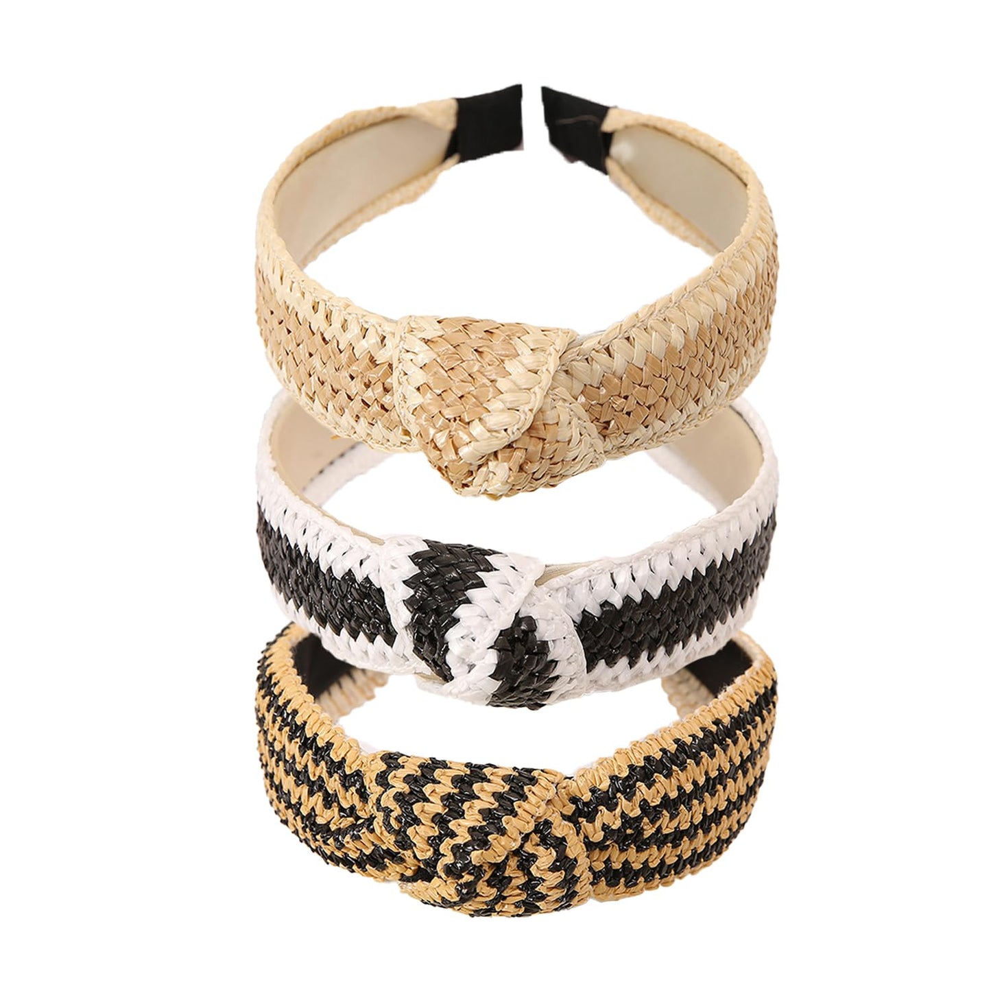 vowyore 3 pack Straw Headbands Fashion Rattan Wide Head Band Boho Headband Summer Bohemian Woven Headwear Hair Head Bands Hair Band for Woman Girl Hair Accessories