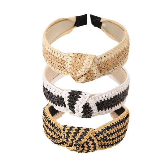 vowyore 3 pack Straw Headbands Fashion Rattan Wide Head Band Boho Headband Summer Bohemian Woven Headwear Hair Head Bands Hair Band for Woman Girl Hair Accessories