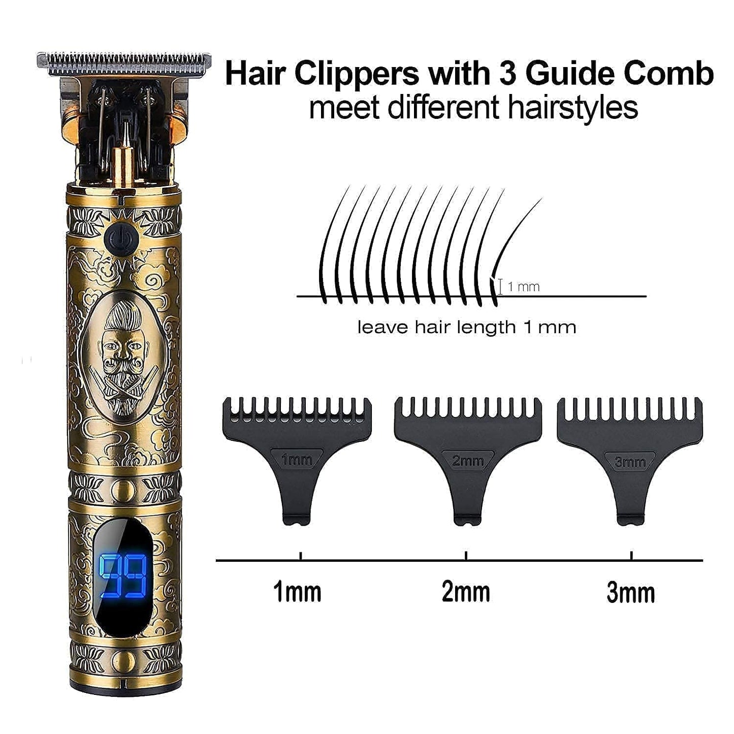 Professional Haircut Clippers and Trimmers Set of 3, Suttik Cordless Ornate Hair Clippers for Men, Barber Clippers for Hair Cutting Kit with T-Blade Beard Trimmer Set, Knight, LED Display