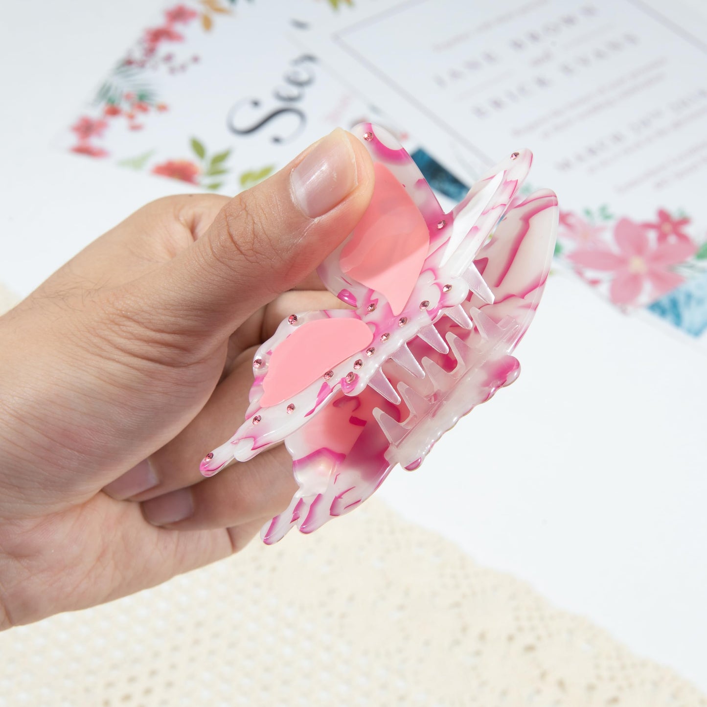 Butterfly Hair Clips Acetate Rhinestone Hair Claw Clips Jaw Clips 2.9 inch Butterfly Hair Claw Clips，Beautiful Pink Butterfly Hair Clips Hair Accessories for Women(small butterfly-pink)