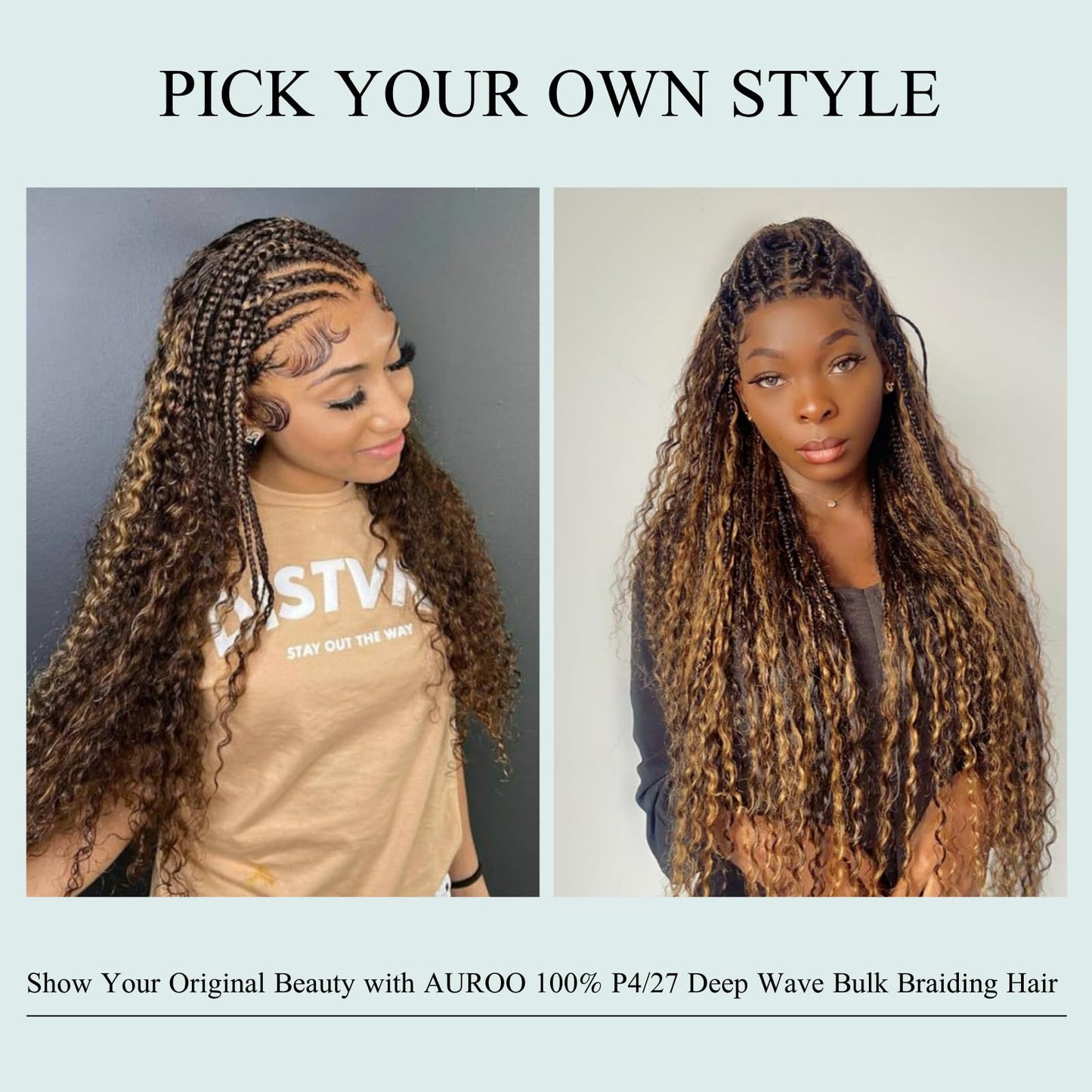 AUROO 10A Braiding Hair Deep Wave Bulk Human Hair For Braiding 24In,No Weft Honey Blonde Highlight Ombre Bundles Curly Micro Braiding Hair For Boho Knotless Braids 100% Virgin Human Braiding Hair 100g