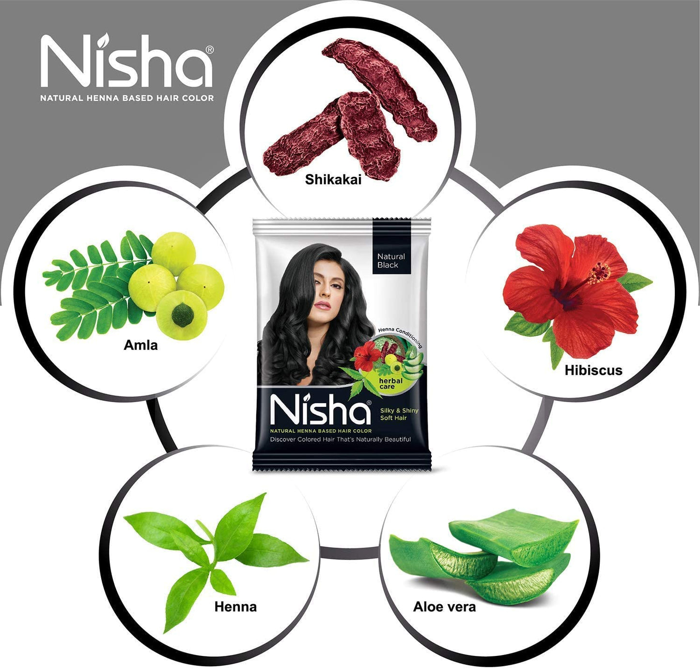 Nisha Henna Based Color Dye For Hair (0.88 Ounce (Pack of 10), Natural Black)