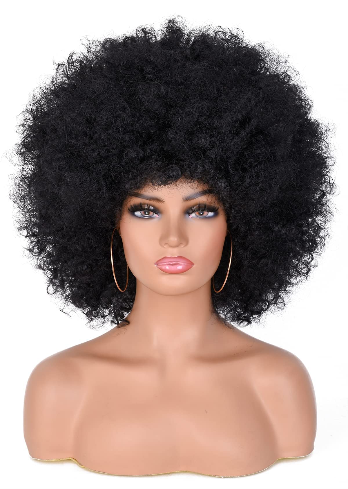 ANNISOUL Afro Wigs for Black Women Short Curly Afro Kinky Wig 70s Bouncy Huge Fluffy Puff Wigs Premium Synthetic for Cosplay and Daily