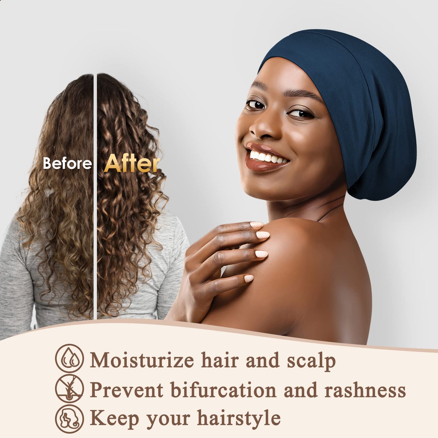 OLESILK Mulberry Silk Bonnet for Men, Mens Bonnet for Curly Hair, 100% Real Silk Hair Bonnet for Sleeping, Night Cap for Frizzy Hair, Royalblue