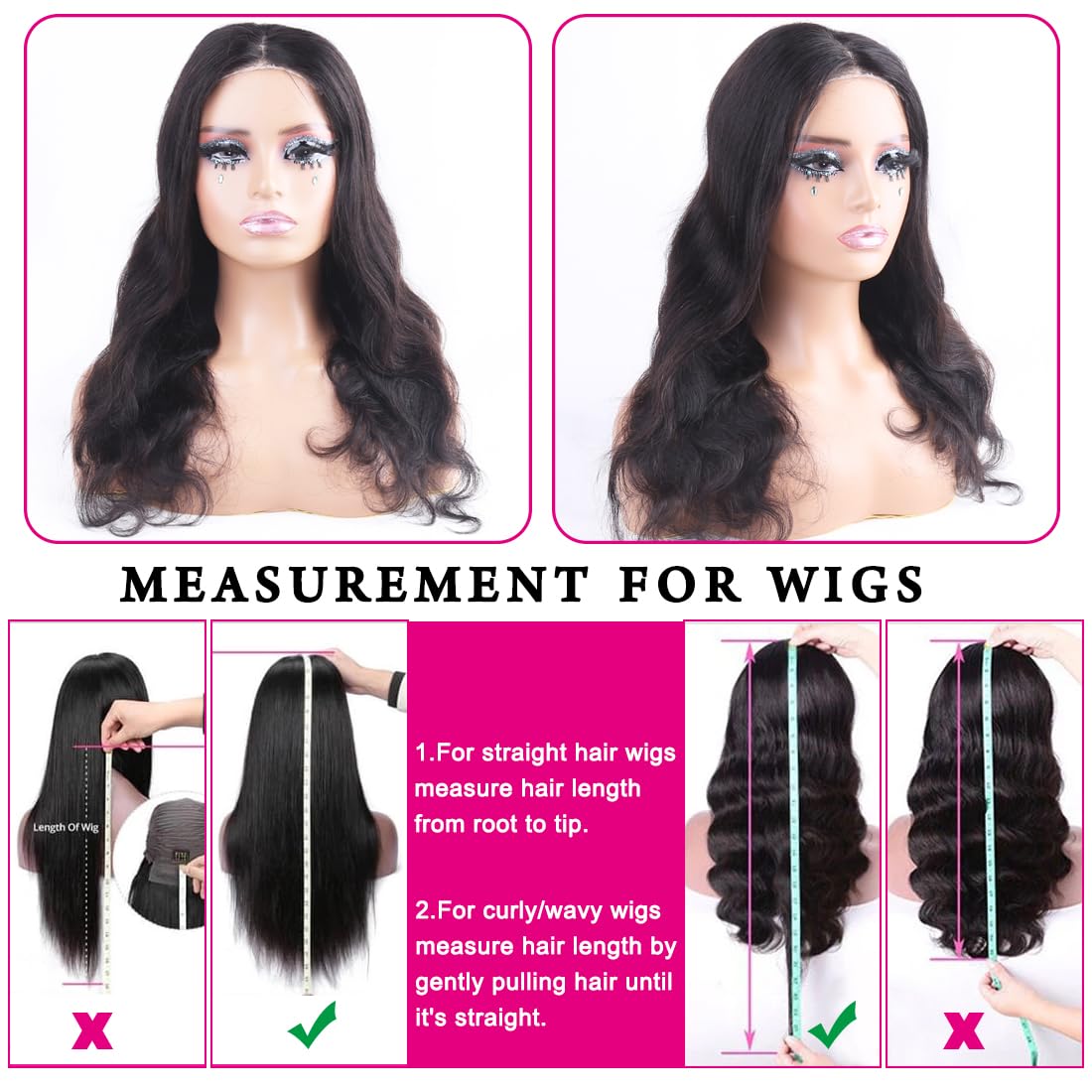B-fashion Wear and Go Glueless Wig 24 Inch Body Wave 4x4 Lace Closure Wigs Pre Cut Lace Front Wigs Human Hair Pre Plucked Human Hair Wigs for Women Beginners (Natural Black)