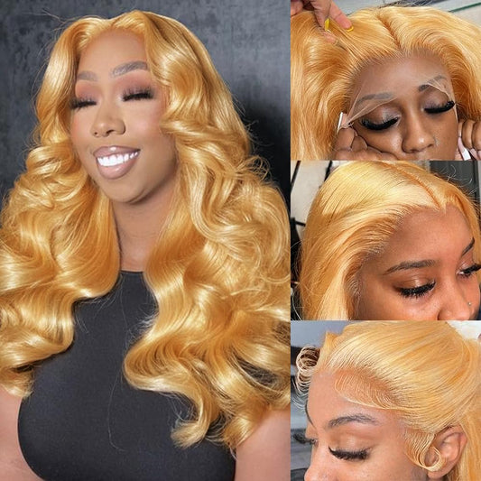 SOSATISFY Body Wave Honey Blonde Wig Human Hair 13x4 Honey Blonde HD Lace Front Wig Human Hair 200% Density 27# Colored Human Hair Wigs Pre Plucked with Baby Hair (18 inch)
