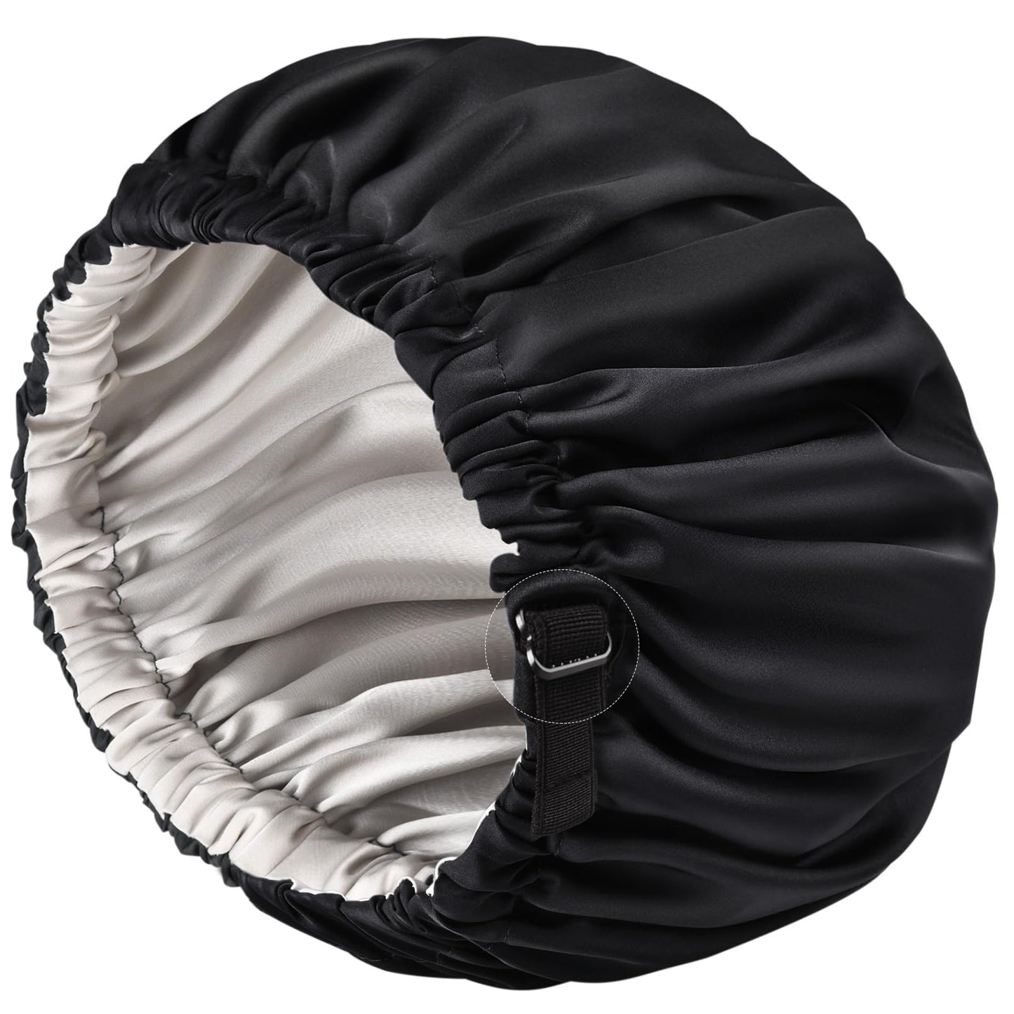 Silk Bonnet for Men Sleeping Satin Bonnet Hair Bonnets Double Layer Ajustable Bonnet Curly Braids Hair for Black Men and Women Sleep Cap (Black/Champagne)