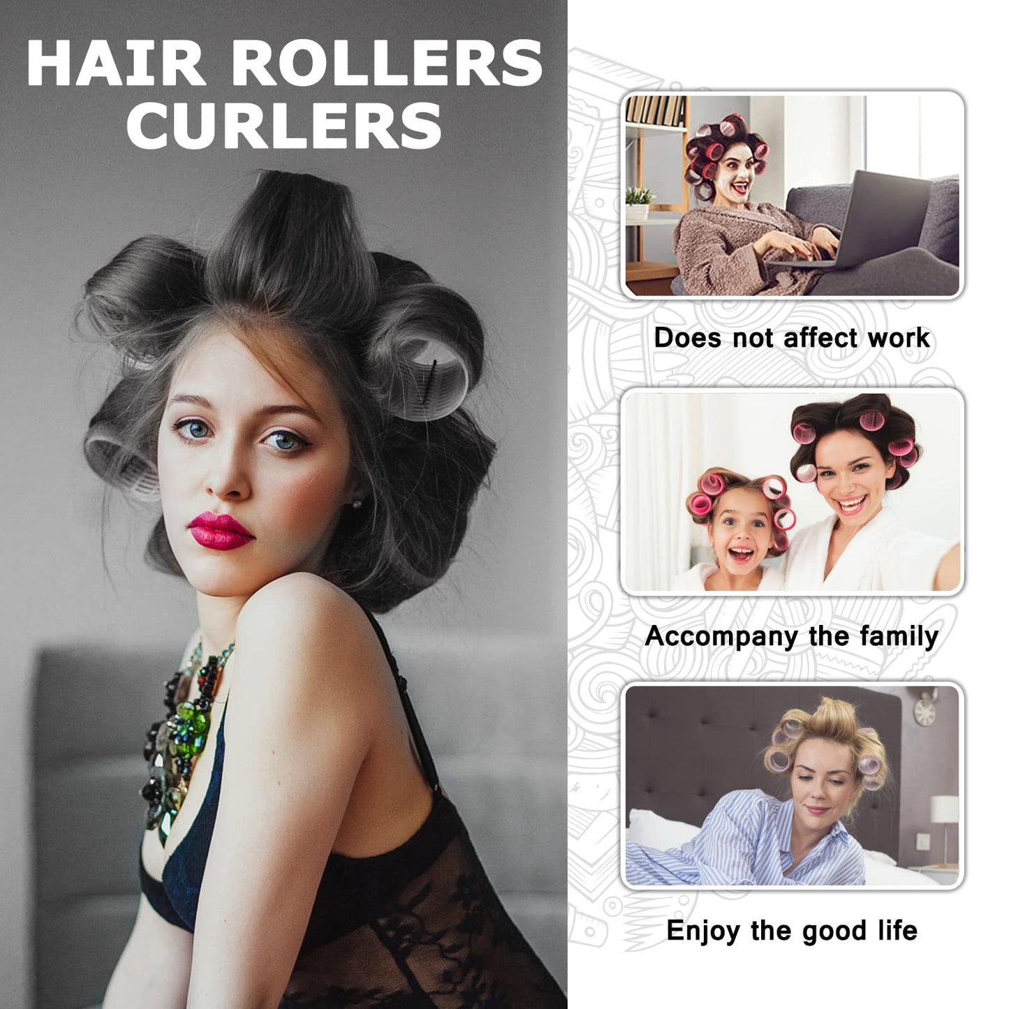 Self Grip Hair Curlers Set - Heatless Rollers for Long, Medium and Short Hair with Clips and Comb, Salon Hairdressing Tools for DIY Styling