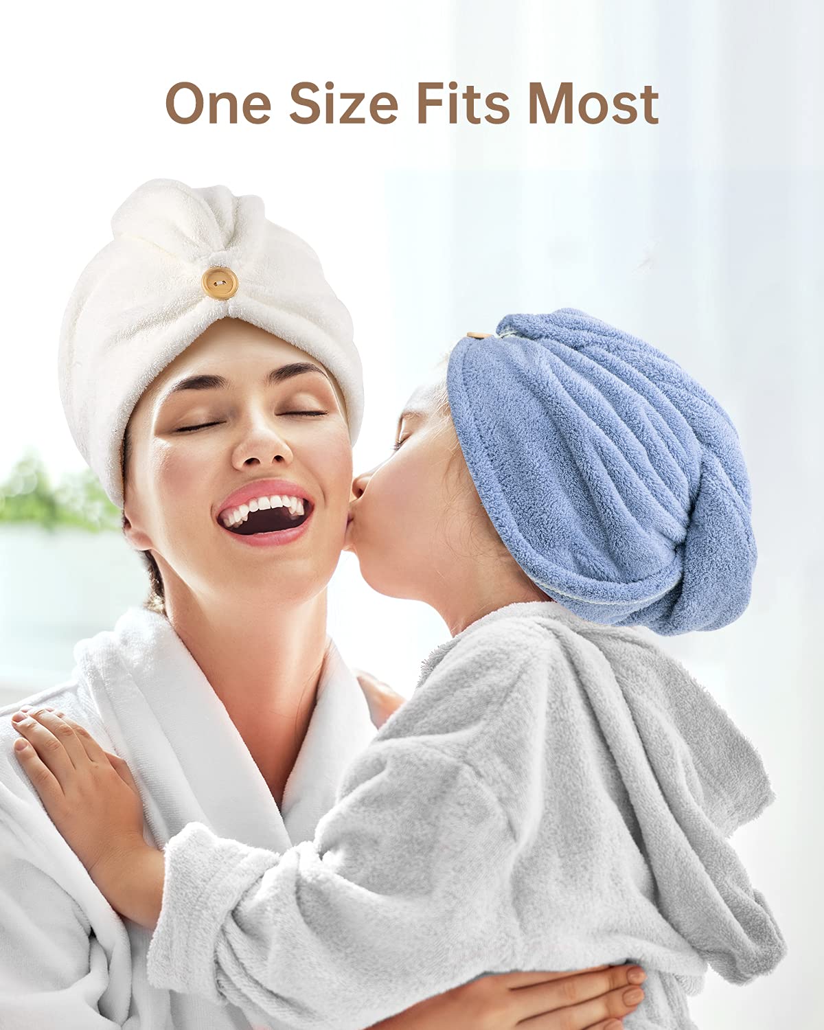 YFONG Microfiber Hair Towel 3 Pack, Hair Towel with Button, Super Absorbent Hair Towel Wrap for Curly Hair, Fast Drying Hair Turban Towel for Women, Anti Frizz Microfiber Towel