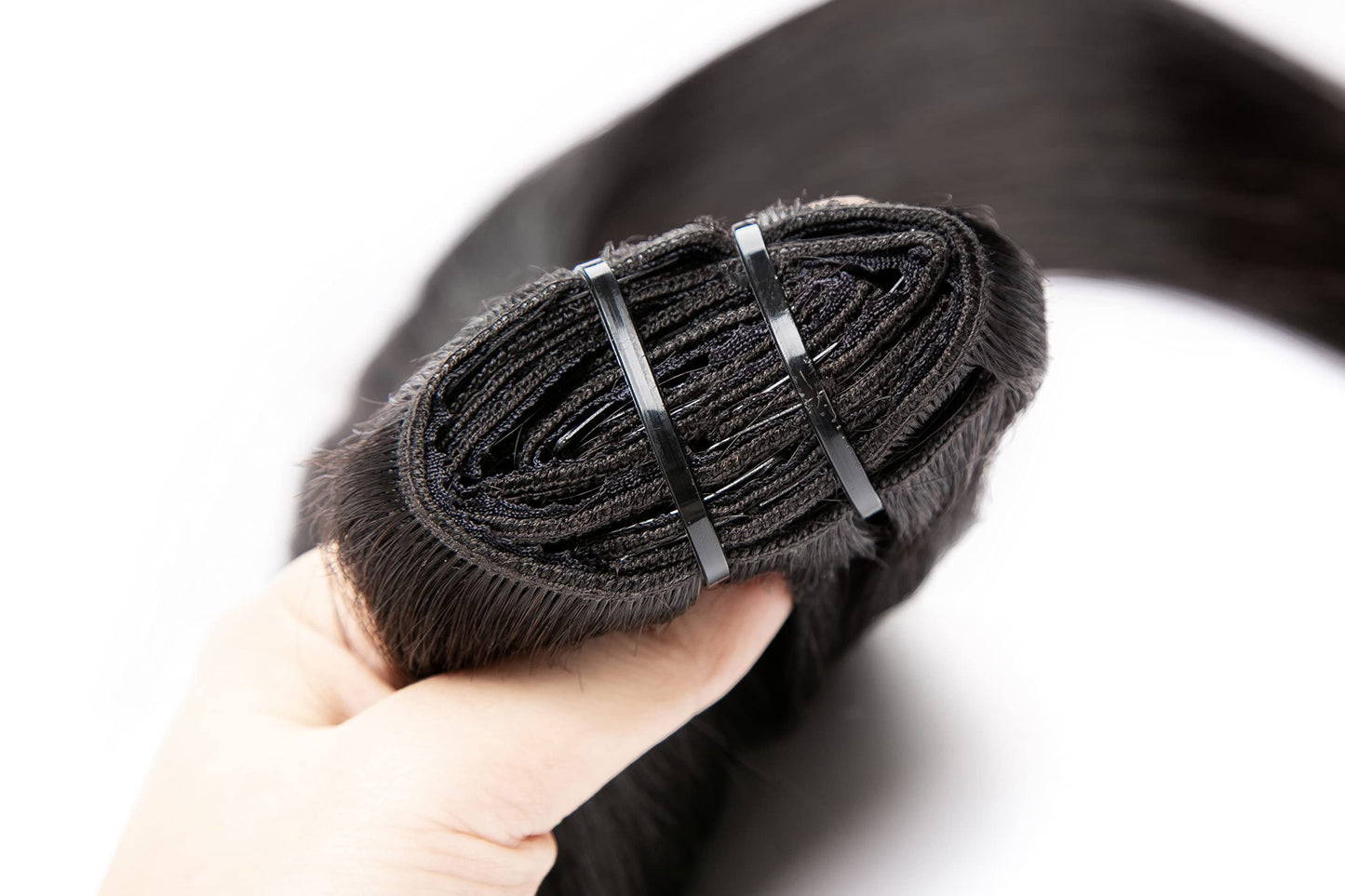 Straight Human Hair Clip in Hair Extensions 100% Unprocessed Full Head Brazilian Virgin Hair Natural Black Color,Double Wefts,8/Pcs with 18Clips,130Gram (20 Inch)