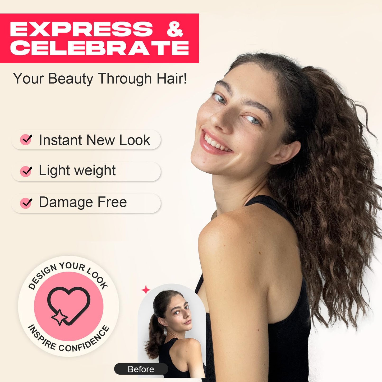 NTYNTY Ponytail Extension, 18" Super Lightweight Drawstring Ponytail Hair Extensions Natural Soft Synthetic Wavy Curly Pony Tail Hair Pieces for Women - Golden Blonde