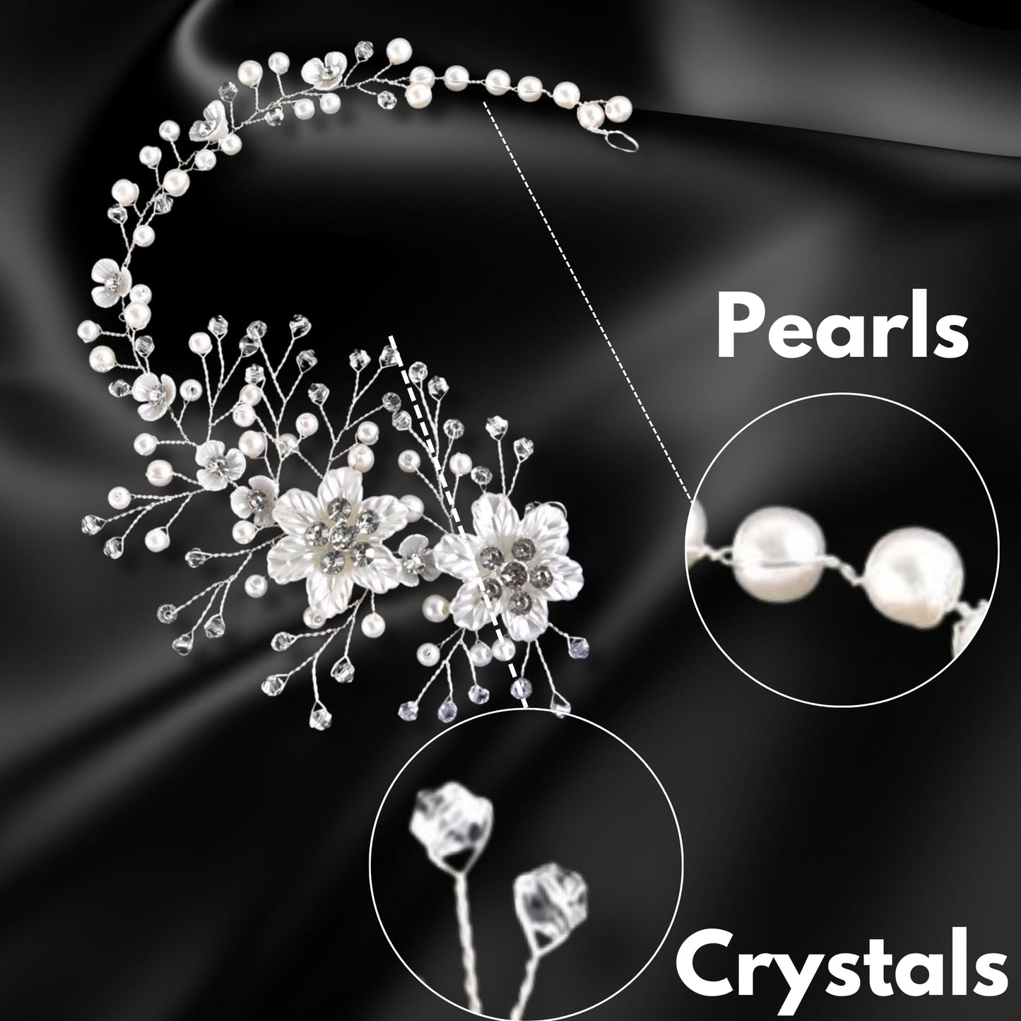 VMila Wedding Pearl Hair Comb - Bridal Hair Accessories with Flower and Diamond Vine for Women and Girls