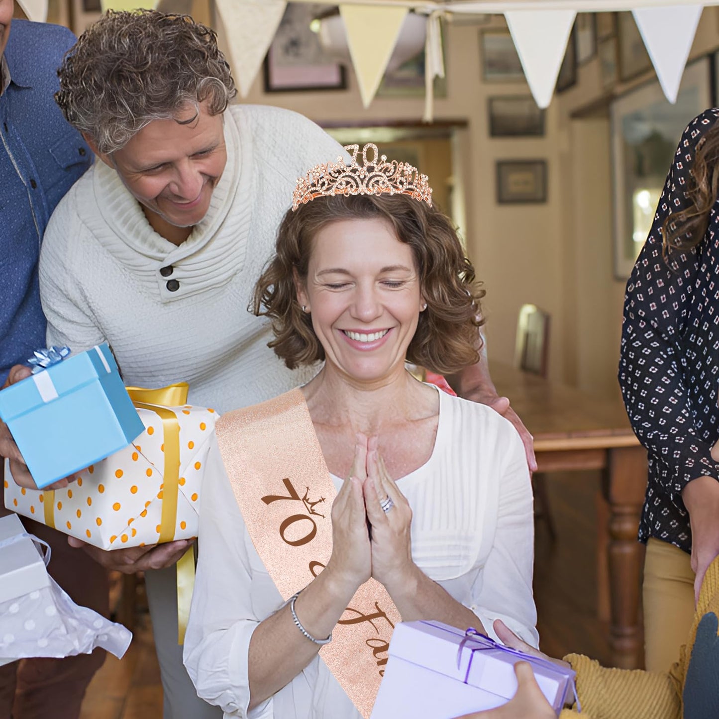 Semato 70th Birthday Decorations - 70th Birthday Tiara and 70th Birthday Sash Glitter Kit for Women 70th Birthday Gifts for Women Happy 70th Birthday Party Supplies and Favors