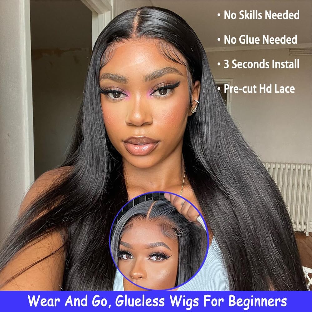 Wear and Go Glueless Wigs Human Hair Pre Plucked Pre Cut For Beginners 20 Inch Straight Lace Front Wigs Human Hair Glueless 6x4 HD Lace Closure Wigs Human Hair Straight wigs Human Hair for Women