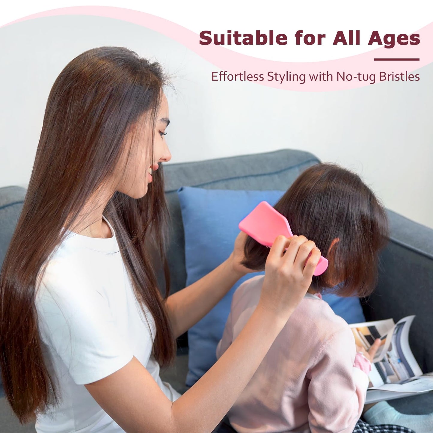 SHINLEA No Tangle Detangler Hair Brush for Wet & Dry Hair, Wave-shaped Soft Bristle Hairbrush for Reduces Breakage, Lightweight Travel Brush Detangling All Hair Types, Pink