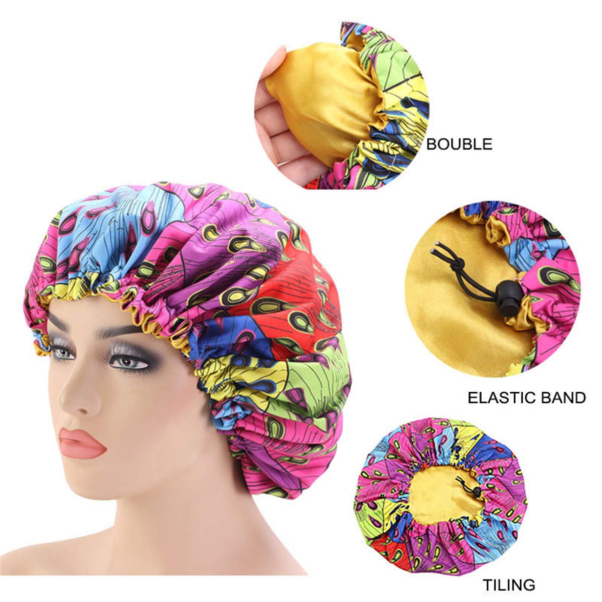 Qhome Luxury Wide Band Satin Bonnet Cap Comfortable Night Sleep Hat Hair Loss Cap