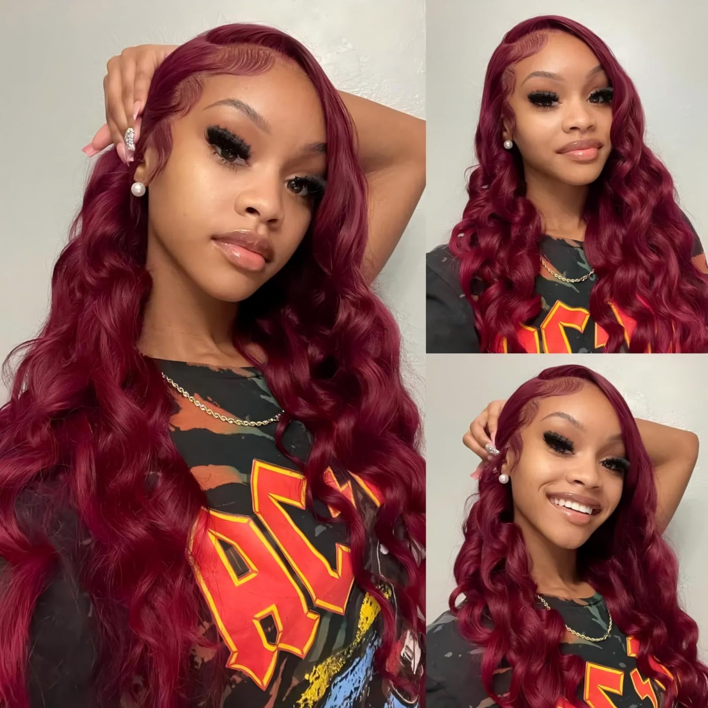 ABBETEY 20 inch Burgundy Lace Front Wigs Human Hair 13x6 HD Lace Front Wigs Human Hair Pre Plucked with Baby Hair 180% Density Body Wave 99j Colored Frontal Wigs