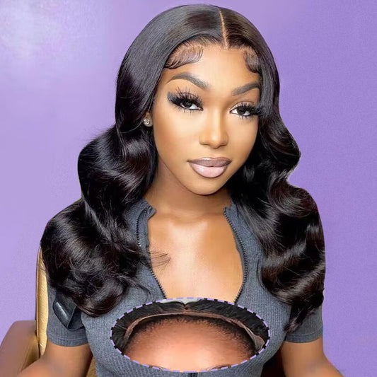 B-fashion Wear and Go Glueless Wig 24 Inch Body Wave 4x4 Lace Closure Wigs Pre Cut Lace Front Wigs Human Hair Pre Plucked Human Hair Wigs for Women Beginners (Natural Black)