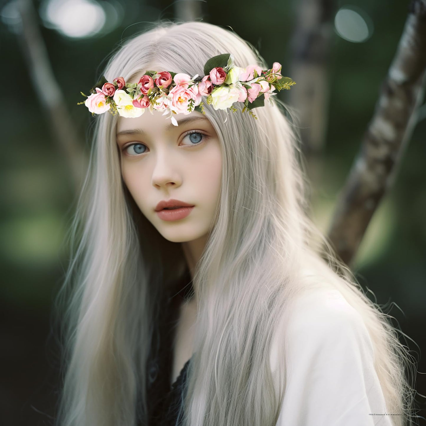 Vivivalue Women Floral Crown Girl Flower Headband Hair Wreath Floral Headpiece Halo Wedding Party Photos Pink