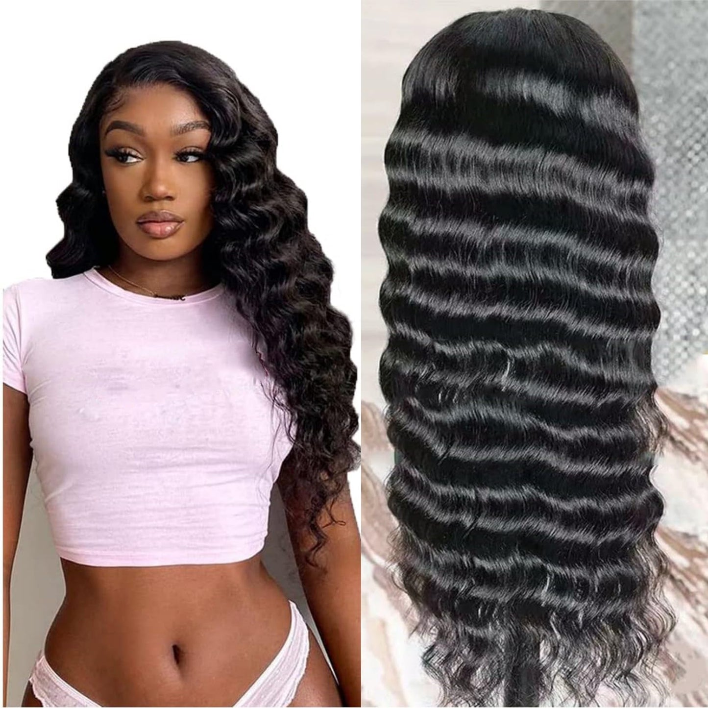 Tzihaano 4x4 HD Transparent Lace Frontal Wigs Human Hair Natural Black Color 150% Density Brazilian Remy Human Hair Wig 22 Inch Deep Wave Lace Front Wigs Human Hair Glueless Wig for Black Women